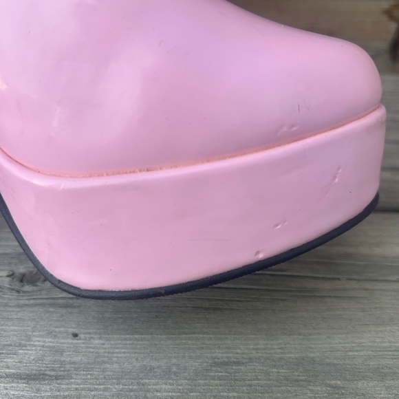 Pink Lace-Up Patent Knee-High Boots - Picture 3 of 4